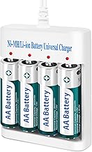 AA Rechargeable 1.5V Lithium Batteries with Charger(4-Bay Independent Slot), 4 Pack Long-Lasting Double A Size Battery 2600mWh for Blink Camera