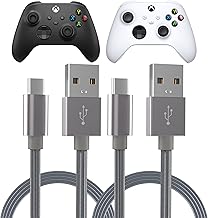 TALK WORKS USB C Charging Controller Cable Compatible for Xbox X/S - 10' Extra Long Nylon Braided Type C Fast Charger Cord for X-Box X/S (Slate, Pack of 2) (14502)