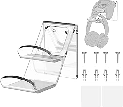 Geekria Acrylic Dual Gamepad Controller & Headphone Stand Holder, Wall Mount Gaming Headphone Hanger Hook for PS4 PS5 Xbox ONE Game Controller Pulse 3D Headset