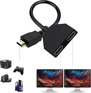 HDMI Splitter Adapter Cable -HDMI Splitter 1 in 2 Out HDMI Male 1080P to Dual HDMI Female 1 to 2 Way, for HDMI HD, LCD, TV，Support Two TVs at The Same Time Transmit Video and Audio Simultaneously