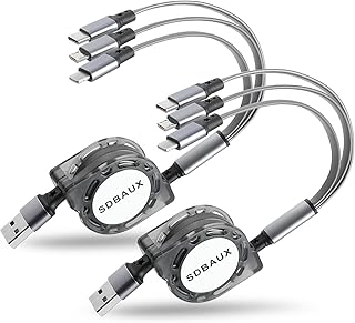 SDBAUX 2Pack Multi USB Charger Cable Retractable 3 in 1 Multiple Charging Cord Adapter with Mini Type C Micro USB Port Connectors Compatible with Cell Phones Tablets Universal Use (3.3ft/Gray)